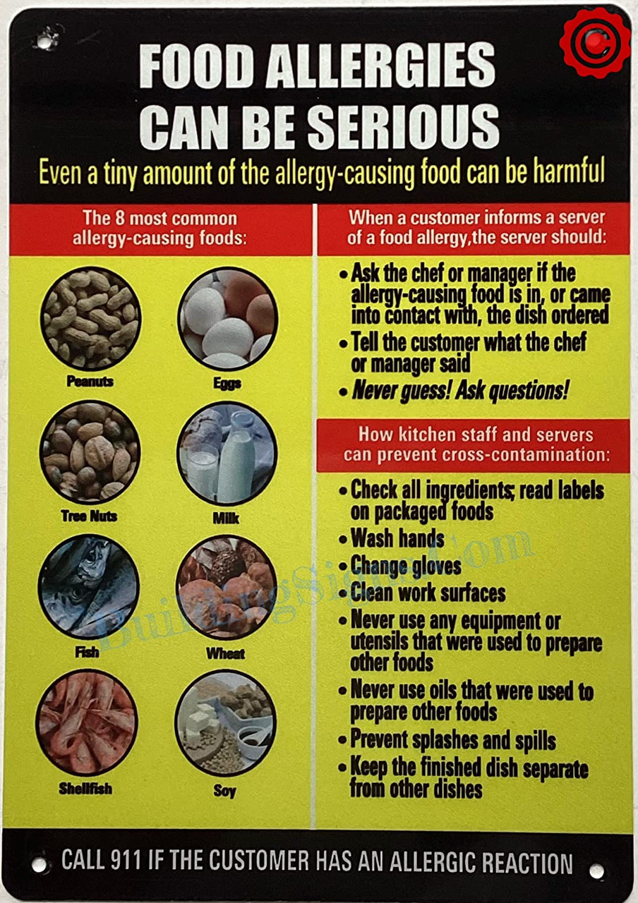 Food Allergy Notice - Resturant food allergy sign (ALUMINIUM ...