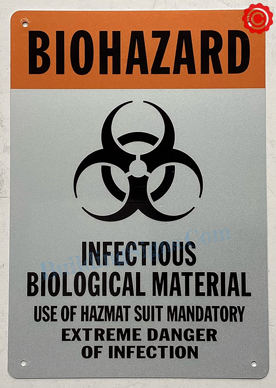 Biohazard Infectious Biological Material Sign (WHITE REFLECTIVE