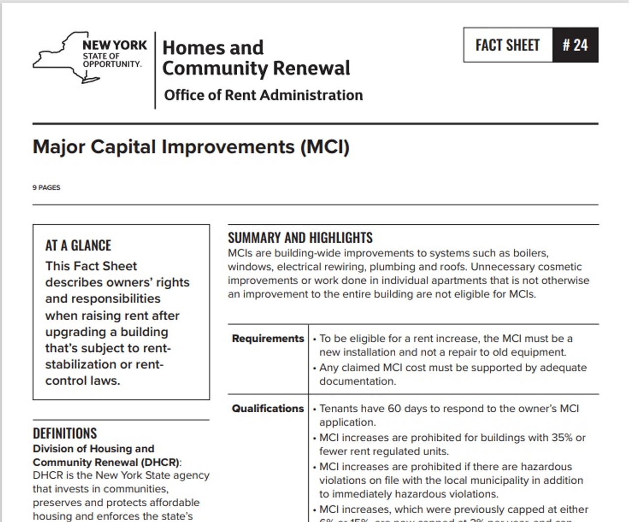 Fact Sheet #24: Major Capital Improvements (Free PDF file)