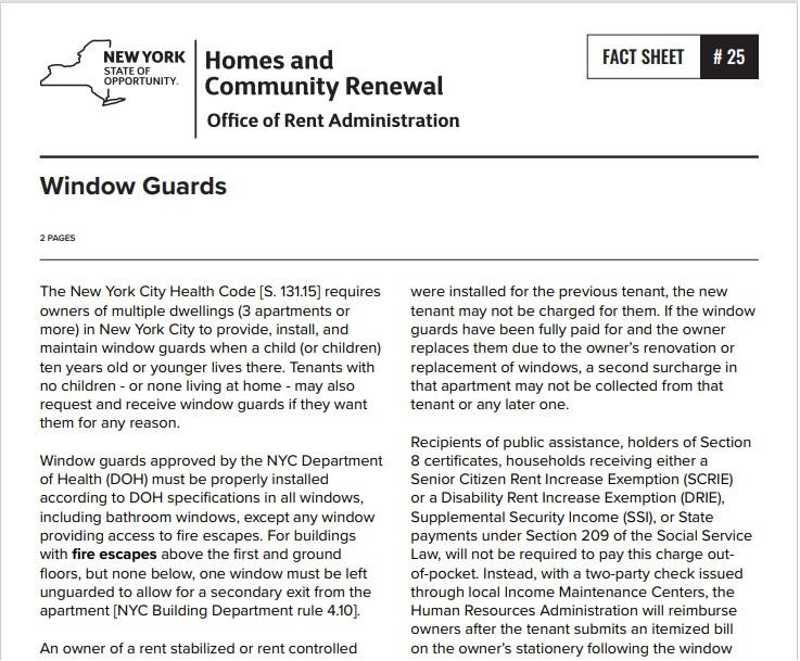 Fact Sheet #25: Window Guards (Free PDF file)