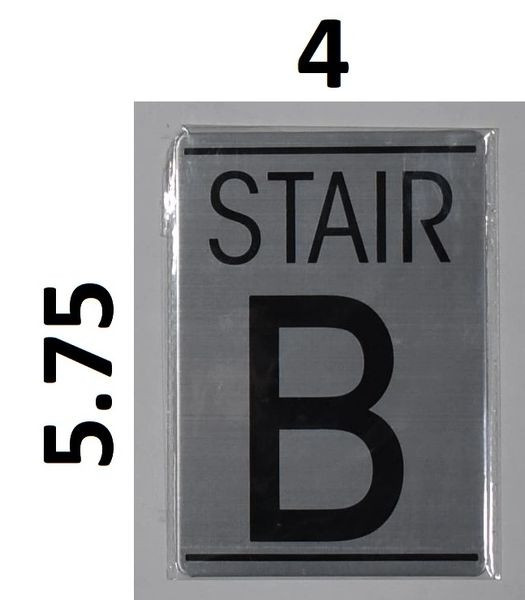FLOOR NUMBER SIGN - STAIR B SIGN - BRUSHED ALUMINUM - HPDSIGNS.NYC