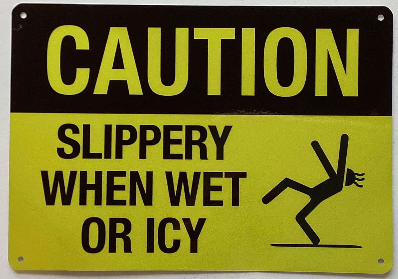 set of two (2) Caution Slippery When Wet Or Icy sign (YELLOW