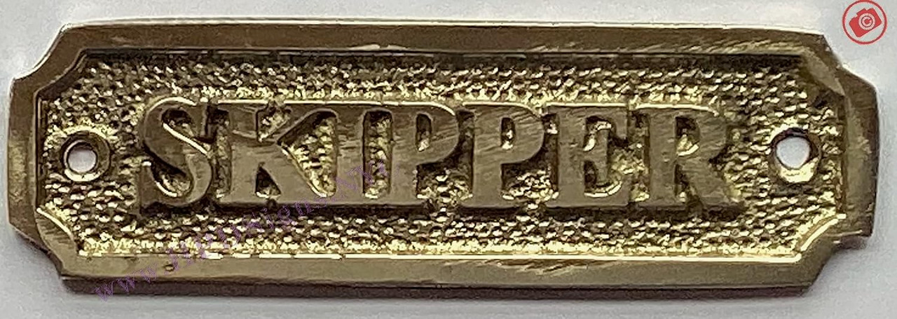 BRASS SKIPPER SIGN-BRASS SKIPPER DOOR SIGN (BRASS,3.75X1.5 Inch)