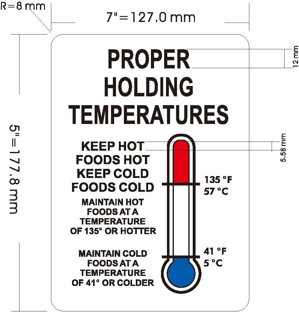 5 PACK - RESTURANT PROPER HOLDING TEMPERATURE DECAL/STICKER (PVC ...