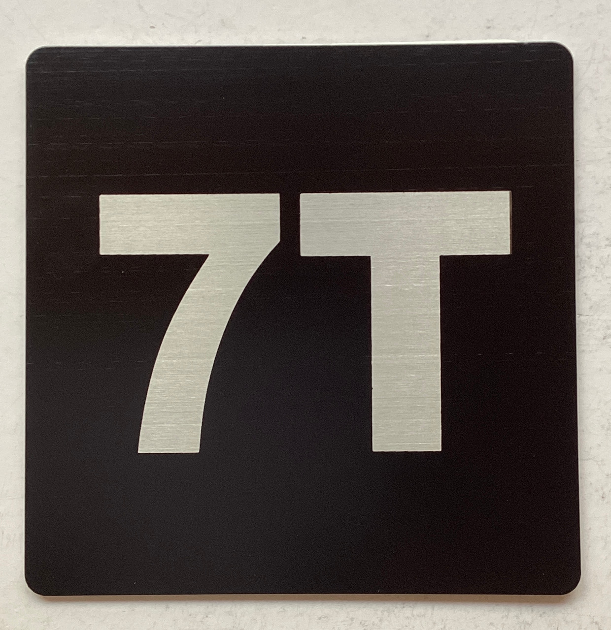 Apartment number 7T sign (4x4 inch, Black, double sided tape
