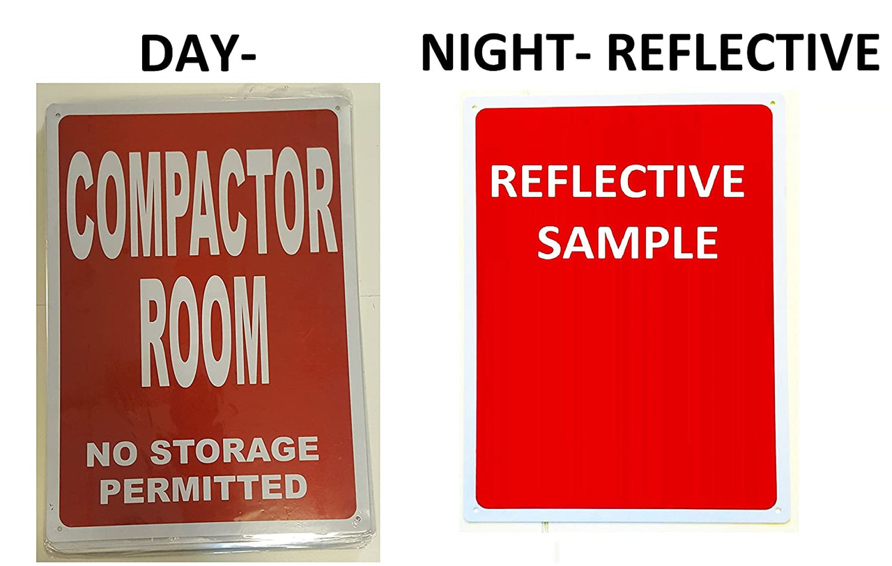 Compactor Room Sign (Red Background, Reflective, Aluminium)