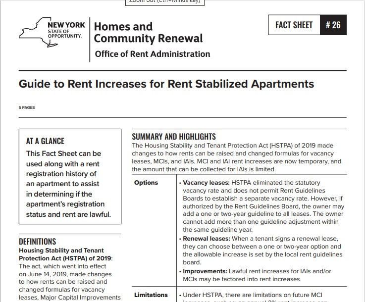 Fact Sheet 26 Guide to Rent Increases for Rent Stabilized Apartments