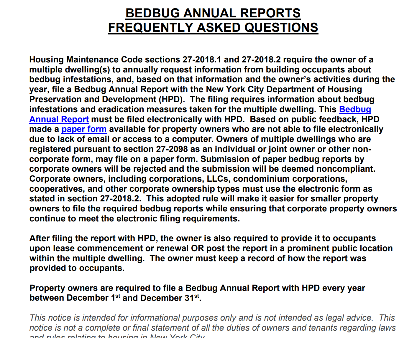 Bedbug Annual Report Form