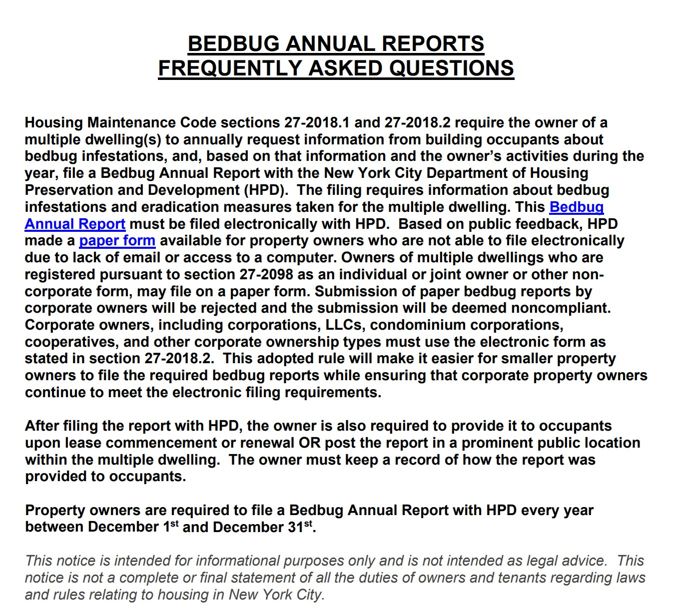 Bedbug Annual Report Form