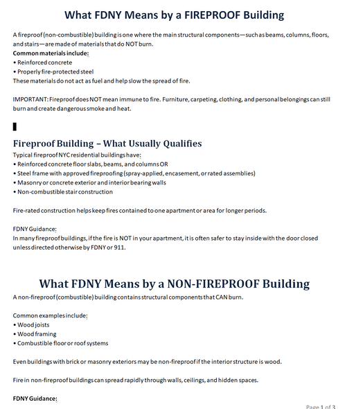 NYC FIREPROOF vs. NON-FIREPROOF BUILDINGS (pdf file)