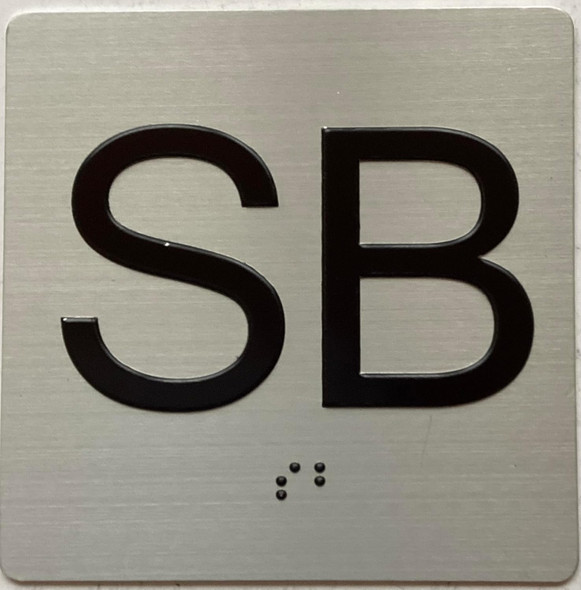 Sign Elevator floor SUB BASEMENT SB  / jamb plate SUB BASEMENT SB  letters/Image & Grade 2 Braille - Includes Red Adhesive pad for Easy Installation ( silver, Tacticle ) - The Sensation line