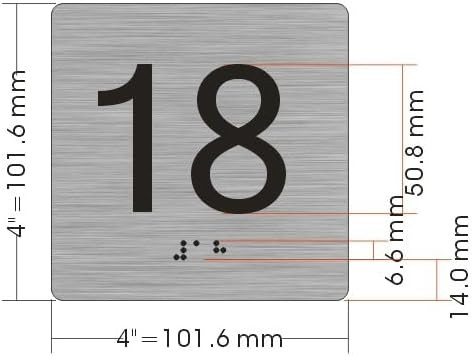 Sign Elevator 18 FLOOR /jamb plate 18 floor  letters/Image & Grade 2 Braille - Includes Red Adhesive pad for Easy Installation (SILVER/BRUSH SILVER, Tacticle ) - The Sensation line