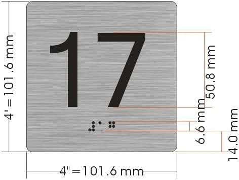 Sign Elevator 17 FLOOR /jamb plate 17 floor  letters/Image & Grade 2 Braille - Includes Red Adhesive pad for Easy Installation (SILVER/BRUSH SILVER, Tacticle ) - The Sensation line