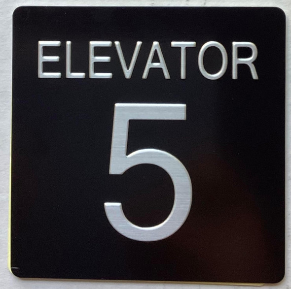 Sign ELEVATOR FLOOR NUMBER  with Raised letters/Image & Grade 2 Braille - Includes Red Adhesive pad for Easy Installation (BLACK, Tacticle ) - The sensation line (ELEVATOR NUMBER 5)