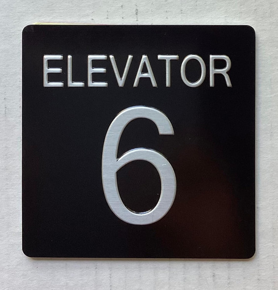 Sign ELEVATOR FLOOR NUMBER  with Raised letters/Image & Grade 2 Braille - Includes Red Adhesive pad for Easy Installation (BLACK, Tacticle ) - The sensation line (ELEVATOR NUMBER 6)
