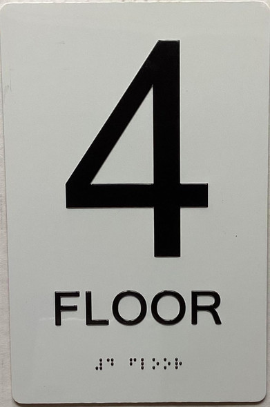 Sign 4TH floor /Floor 4  with Raised letters/Image & Grade 2 Braille - Includes Red Adhesive pad for Easy Installation ( white, Tacticle ) - The sensation line