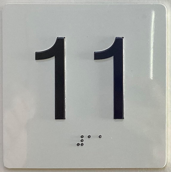 Sign Elevator floor 11 /jamb plate floor 11  letters/Image & Grade 2 Braille - Includes Red Adhesive pad for Easy Installation (white, Tacticle ) - The Sensation line