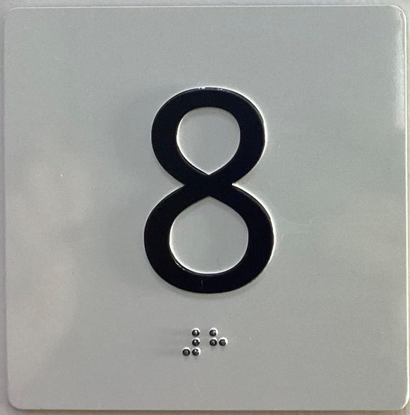 Sign Elevator floor 8 /jamb plate floor 8  letters/Image & Grade 2 Braille - Includes Red Adhesive pad for Easy Installation (white, Tacticle ) - The Sensation line