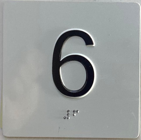 Sign Elevator floor 6 /jamb plate floor 6  letters/Image & Grade 2 Braille - Includes Red Adhesive pad for Easy Installation (white, Tacticle ) - The Sensation line