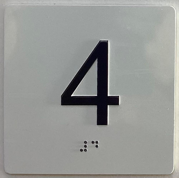 Sign Elevator floor 4 /jamb plate floor 4  letters/Image & Grade 2 Braille - Includes Red Adhesive pad for Easy Installation (white, Tacticle ) - The Sensation line