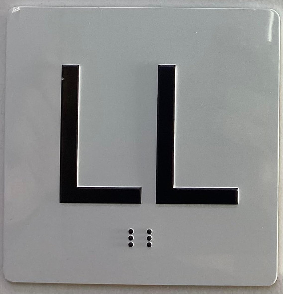 Sign Elevator floor LL /jamb plate floor Lower Level  letters/Image & Grade 2 Braille - Includes Red Adhesive pad for Easy Installation (white, Tacticle ) - The Sensation line