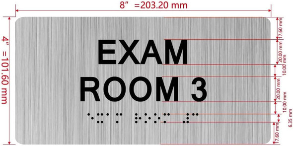 Sign EXAM ROOM S with Raised letters/Image & Grade 2 Braille - Includes Red Adhesive pad for Easy Installation (Brushed Aluminum/silver) - The park Ave Line (EXAM ROOM 3)