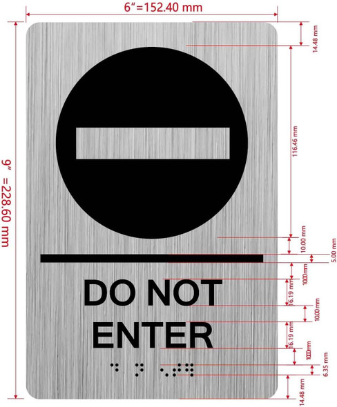 Sign DO NOT ENTER  with Raised letters/Image & Grade 2 Braille - Includes Red Adhesive pad for Easy Installation ( Brushed Aluminum/silver, Tacticle ) - The park Ave Line