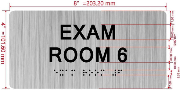 Sign EXAM ROOM S with Raised letters/Image & Grade 2 Braille - Includes Red Adhesive pad for Easy Installation (Brushed Aluminum/silver) - The park Ave Line (EXAM ROOM 6)