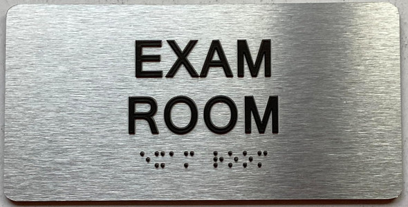 Sign EXAM ROOM S with Raised letters/Image & Grade 2 Braille - Includes Red Adhesive pad for Easy Installation (Brushed Aluminum/silver) - The park Ave Line (EXAM ROOM)