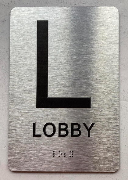 Sign Floor number  with Raised letters/Image & Grade 2 Braille - Includes Red Adhesive pad for Easy Installation ( Brushed Aluminum/silver) - The park Ave Line (Lobby Floor)
