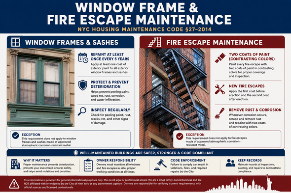 NYC Housing Code §27–2014 Guide | Window Frame & Fire Escape Maintenance Requirements ( pdf file)