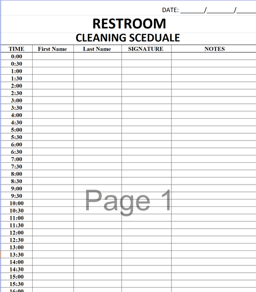 FREE DOWNLOAD RESTROOM CLEANING SCHEDULE FORM TEMPLATE ( EXCEL)