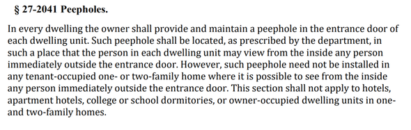 NYC Admin Code § 27-2041 — Peepholes