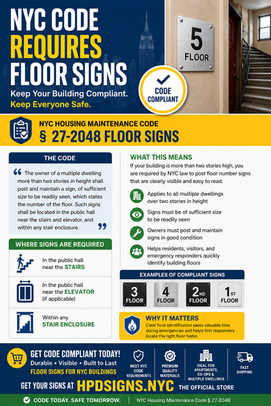 NYC Floor Number Signs | Housing Maintenance Code § 27-2048  ( PDF FILE)