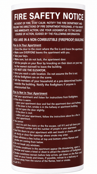 100 PCS Fire Safety Notice Sticker Roll –  DOOR FIRE SAFETY NOTICE -FIRE PROOF BUILDING  ( NON COMBUSTIBLE, Stickers SIZE 6X9,Red)