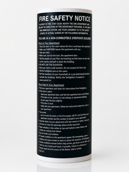 100 PCS Fire Safety Notice Sticker Roll –  DOOR FIRE SAFETY NOTICE -FIRE PROOF BUILDING  ( NON COMBUSTIBLE, Stickers SIZE 6X9,black)