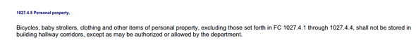 NO STORAGE IN HALLWAYS NYC FIRE CODE §1027.4.5 – PERSONAL PROPERTY (pdf)