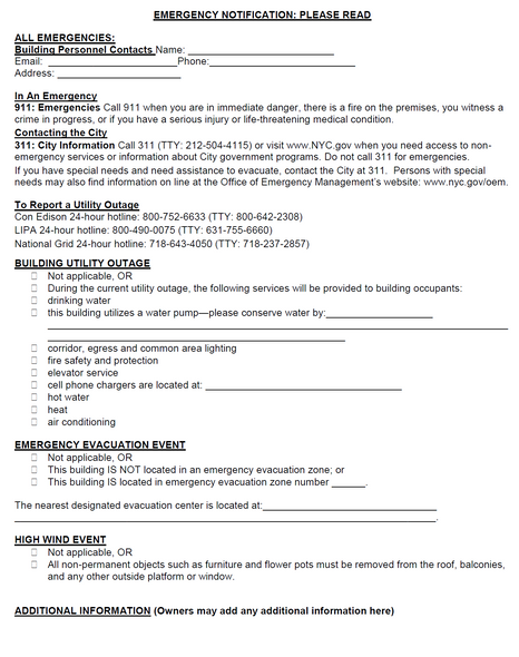Disaster Signage Requirements / Emergency Notification