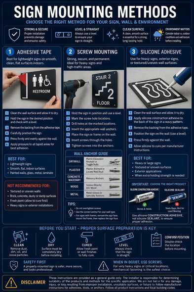 How to Mount Signs Properly | Adhesive Tape, Screw & Silicone Installation Guide  (pdf  inf 07-2026)