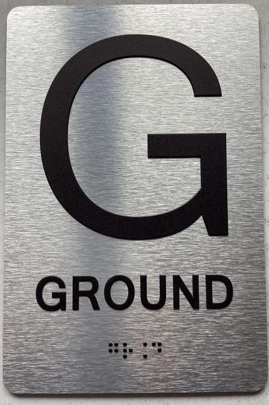 FLOOR G- GROUND sign size 6X9 Brush silver , braille ,The park ave line