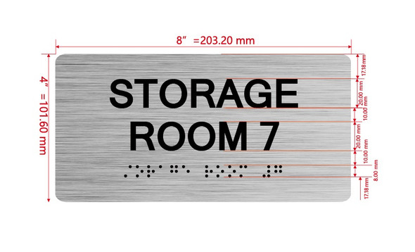 Storage Room 7 Sign with Raised Letters & Grade 2 Hpd Sign