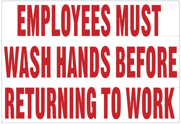 Employee Must WASH Hands Before Returning to Work Sign