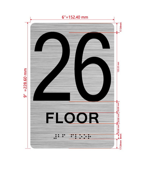 Floor 26 Sign with Raised Letters Hpd Sign