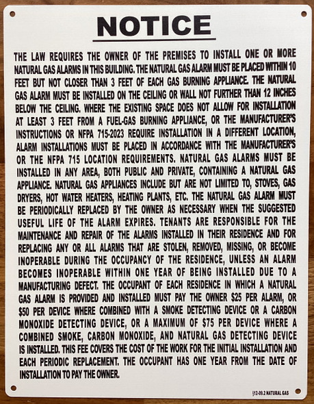 Gas Building - Natural Gas Detector Notice Sign Notice Sign – NYC HPD (white, Building With Gas Service ,2027 )