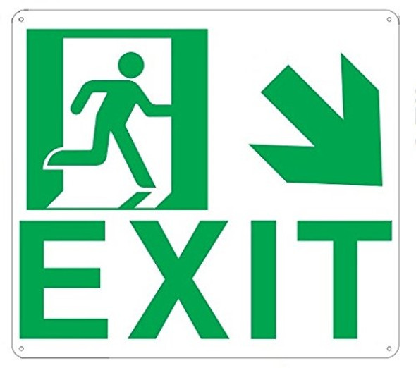 Exit Arrow Right Down Sign (Glow in The Dark Sign - Photoluminescent,High Intensity