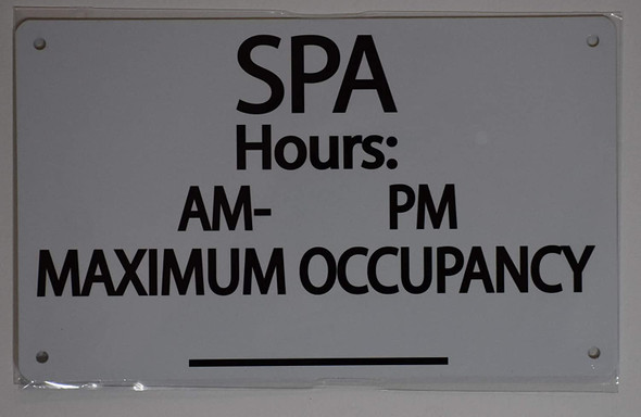 SPA Hours & MAX Occupancy Sign