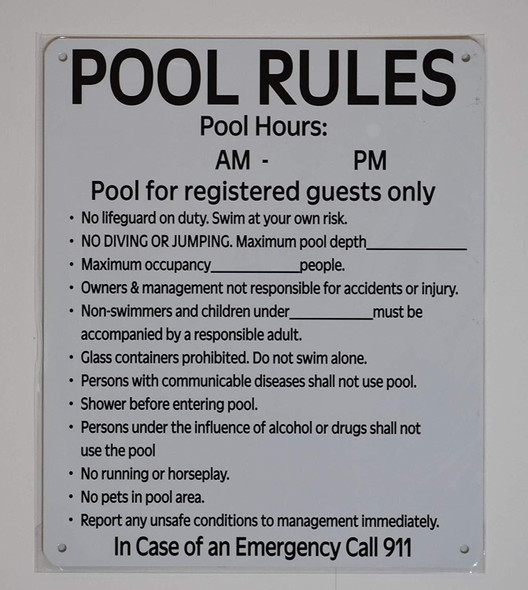 Pool Rules and Pool Hours Sign