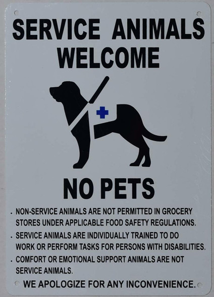 Service Animals Welcome NO Pets Sign  Tactile Signs  Ada sign