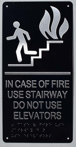 In CASE of FIRE USE Stairway DO NOT USE Elevator Sign -Tactile Signs Tactile Signs -The Sensation line Ada sign