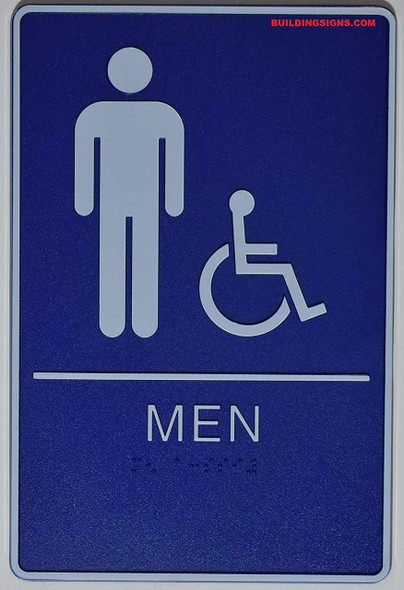 ADA Men Accessible Restroom  with Braille and Double Sided Tap -Tactile s  The deep Blue ADA line